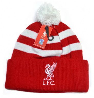 Шапка вязаная Ливерпуль полосатая с помпоном