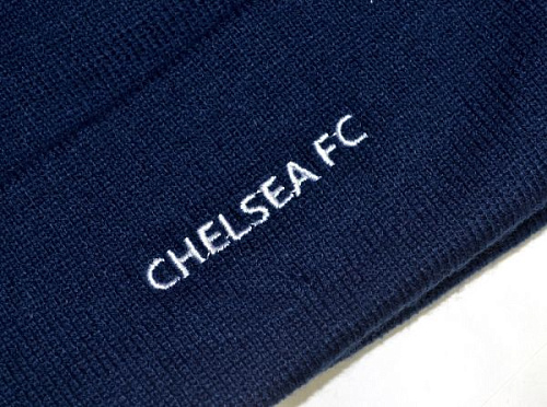 Шапка вязаная Челси синяя с отворотом