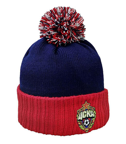 Шапка ЦСКА красно-синяя с помпоном с подкладкой из флиса 207213