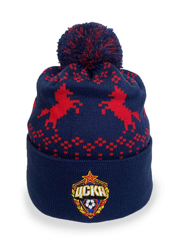 Шапка ПФК ЦСКА "Кони", цвет темно-синий, трикотажная, вязаная с флисовым подкладом	
