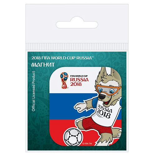 ЧМ 2018 Магнит картон Забивака "Удар!" триколор