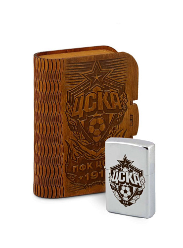 Зажигалка ЦСКА бензиновая в деревянной подарочной коробке, цвет орех