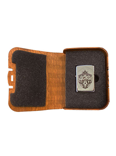 Зажигалка ЦСКА бензиновая в деревянной подарочной коробке, цвет орех