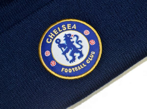 Шапка вязаная Челси синяя с отворотом