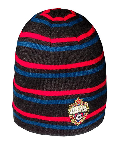 Шапка подростковая ЦСКА 11491, черная в красно-синюю полоску