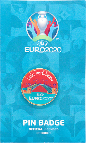 Значок ЕВРО 2020 круглый мет.смола 2,5 см "СПб.Разводной мост на красном фоне"