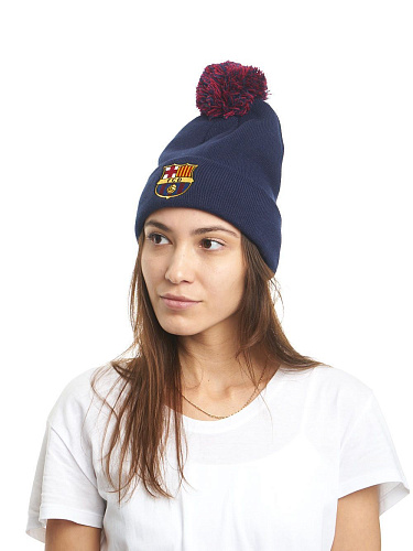 Шапка Барселона 115126 синяя с красно-синим помпоном