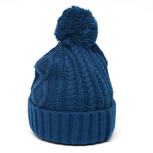 Шапка Зенит 115250 темно-синяя фактурная вязка с помпоном