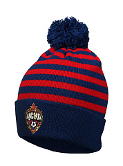 Шапка ЦСКА 11483, с помпоном красно-синяя в мелкую полоску