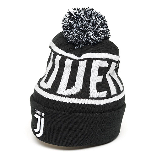 Шапка Ювентус 37234 черно-белая с помпоном