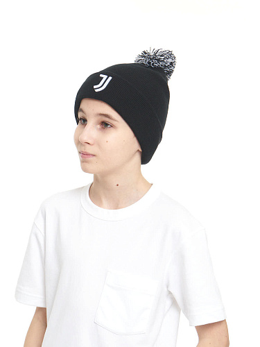 Детская шапка Ювентус 37305 черная с помпоном