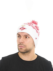 Шапка Спартак 00143 белая с красным узором с помпоном