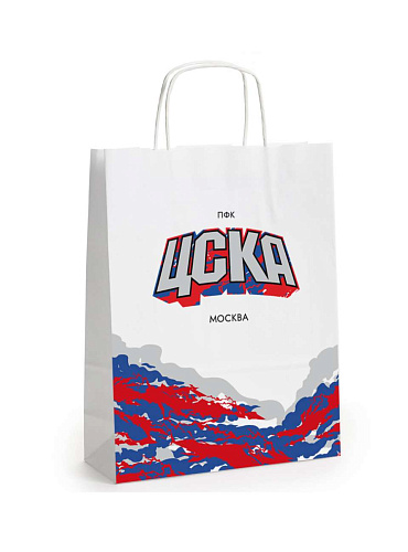 Пакет ЦСКА бумажный подарочный белый (42х32х15 см)		