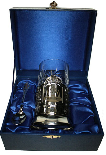 Стакан с подстаканником "Д" в атласн. упаковке(хрусталь)