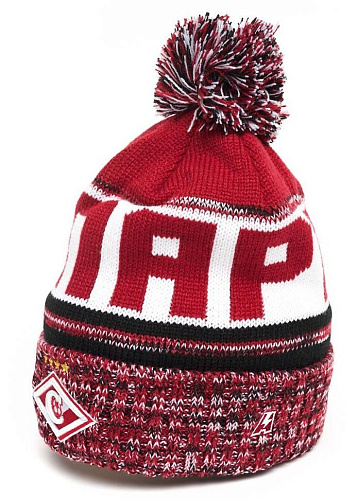 Шапка Спартак 00147 красно-черно-белая с помпоном
