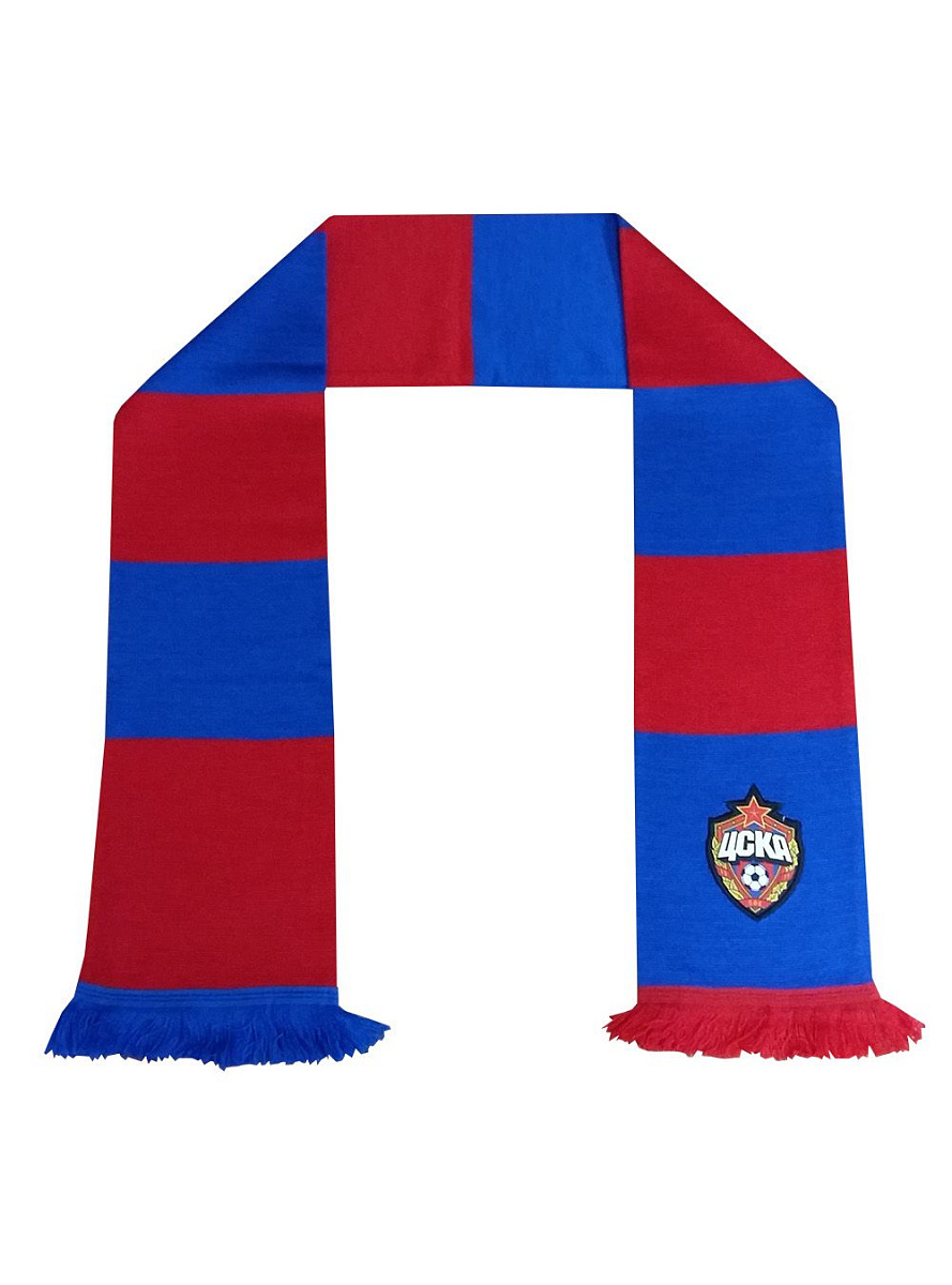 Шарф вязаный ЦСКА с нашивкой, с красно-синими полосами