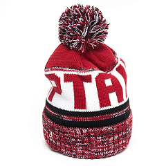 Шапка Спартак 00147 красно-черно-белая с помпоном