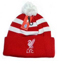 Шапка вязаная Ливерпуль полосатая с помпоном