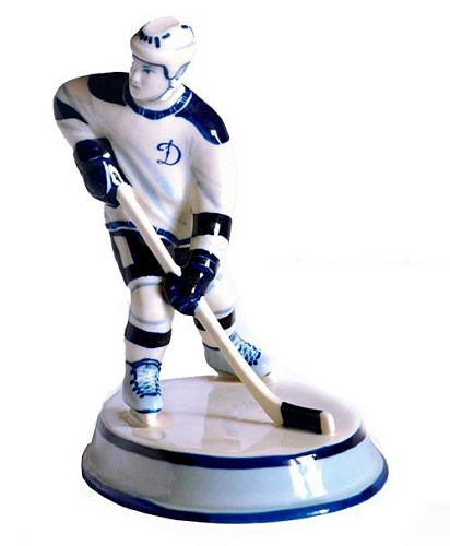 Фигурка "Хоккеист Динамо" мал. 15 см гжель