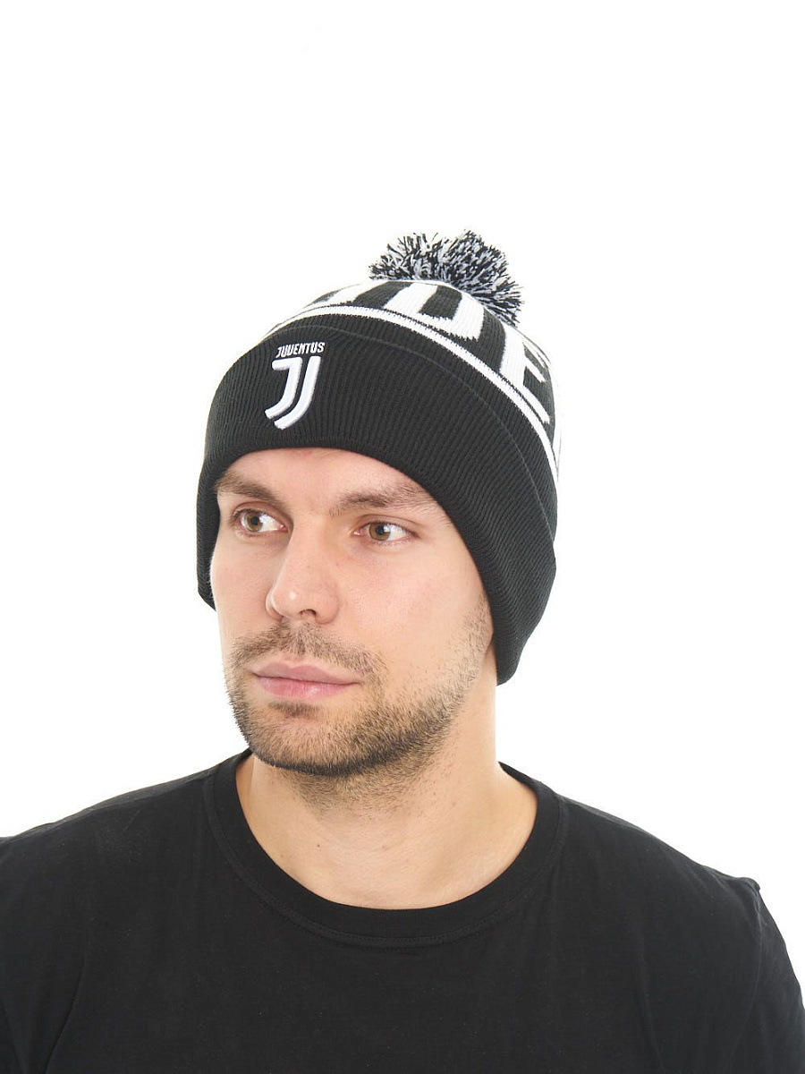 Шапка Ювентус 37234 черно-белая с помпоном