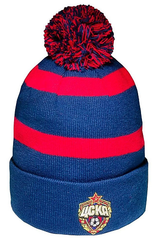 Шапка ЦСКА 11486, с помпоном красно-синяя в крупную полоску