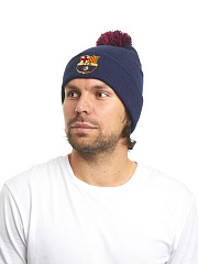 Шапка Барселона 115126 синяя с красно-синим помпоном