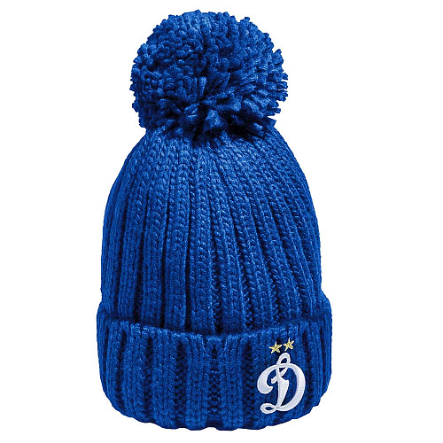 Шапка Динамо 60176 светло-синяя крупной вязки с помпоном