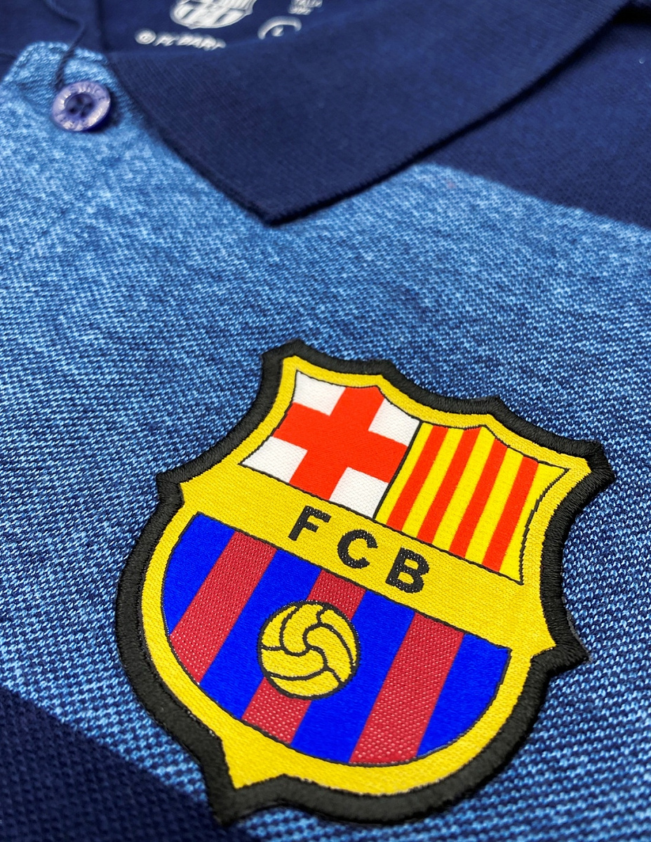 Футболка поло Барселона POLO FCB, сине-серая в полоску