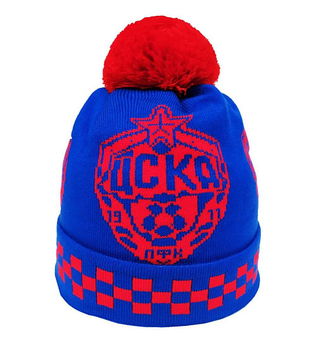 Шапка ЦСКА Эмблема, цвет синий с красным помпоном